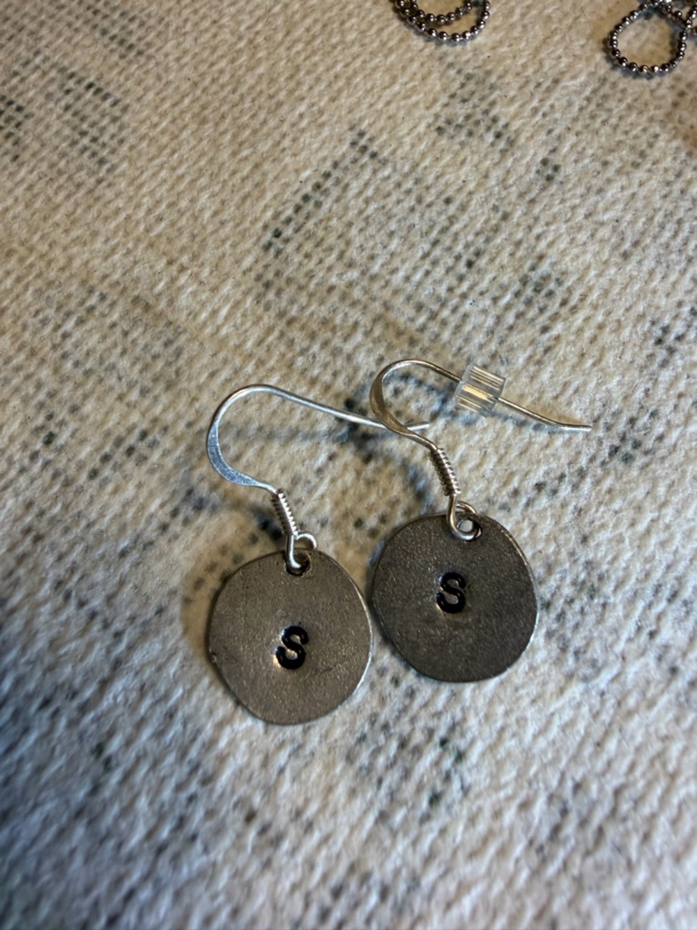 Sterling Silver Initial 'S' Disc Drop Earrings - Silver